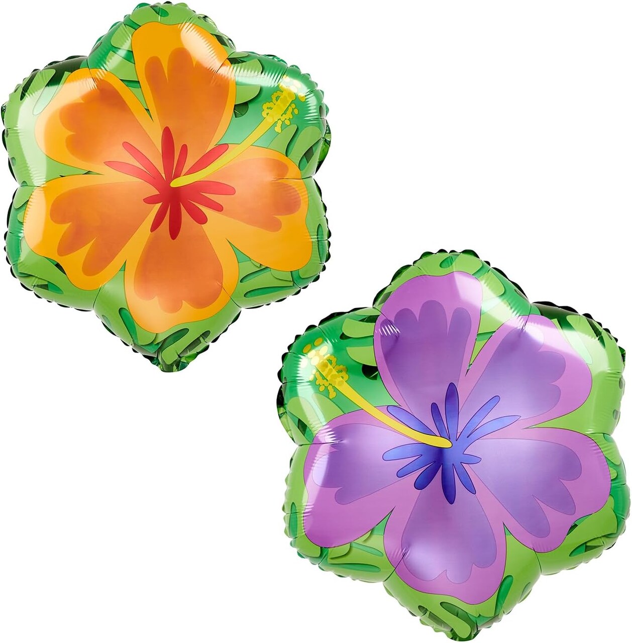 Set of 5 Orange & Purple Double Sided Hibiscus 18" Foil Summer Party Balloons